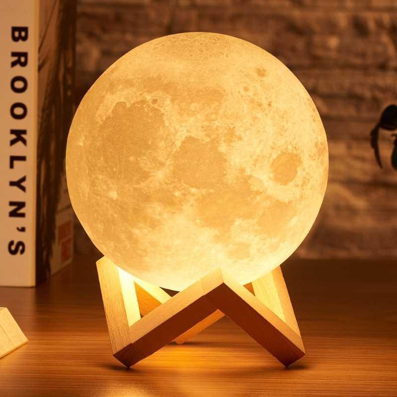 RAMBERY Lampu Tidur 3D Printed Moon Night Light Lamp 12 cm - ROX-05 ( Mughnii )