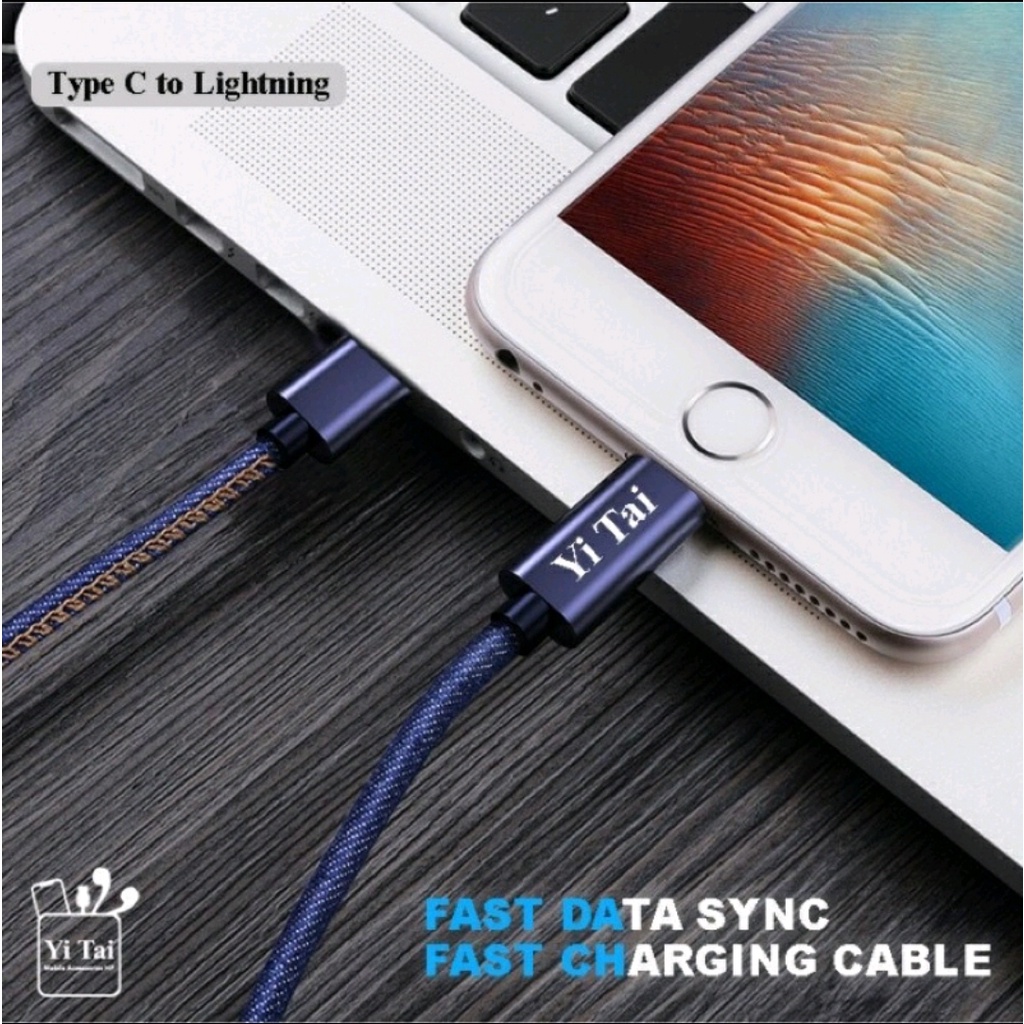 KABEL DATA YI TAI KABEL DATA DENIM TYPE C KE IPHONE LIGHTNING - TYPE C TO LIGHTNING IPHONE FAST CHARGING