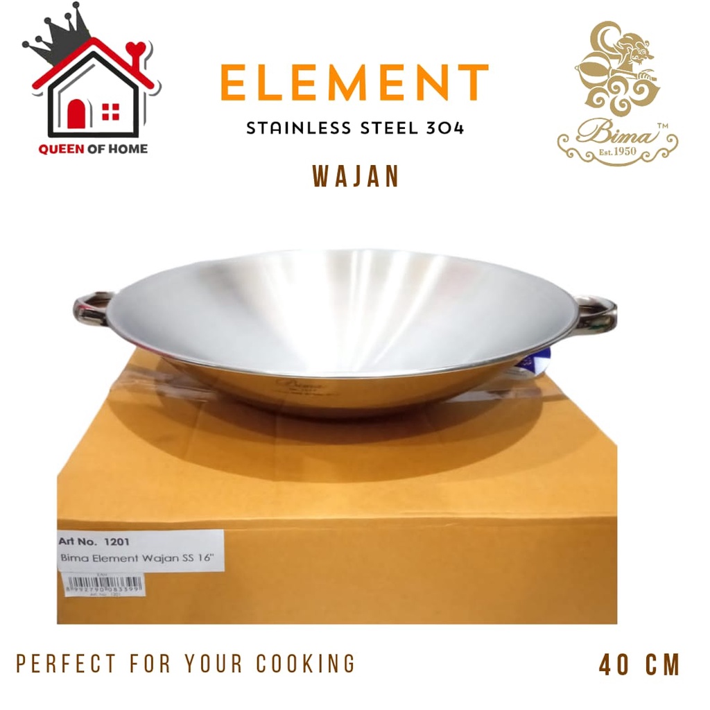 Bima Element Wajan 40cm Stainless Steel 304 Penggorengan Stainless Kuali Wok 1201