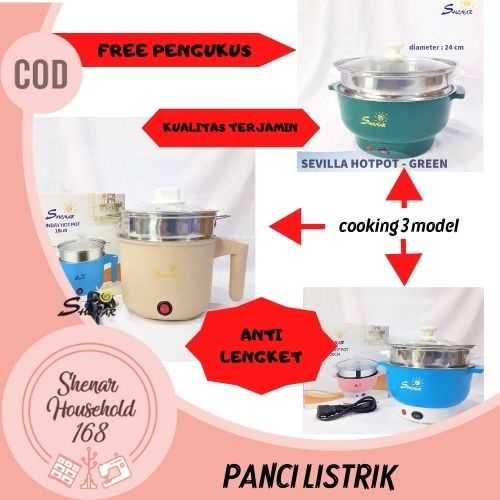 SHENAR HOT POT COOKING STEAMER ALAT MASAK ELEKTRIK BBQ COOKING PRAKTIS PAN- BISA COD