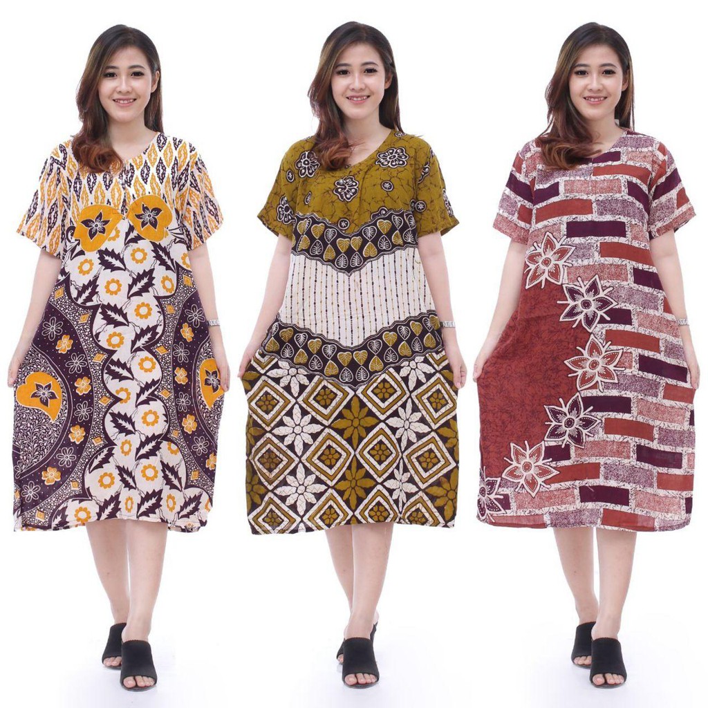  Daster  Batik  Lengan pendek Motif Acak Campur Leher 