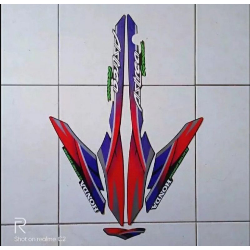 ASTREA GRAND TAHUN 1996 WARNA MERAH STANDAR STIKER STRIPING LIS BODY BODI