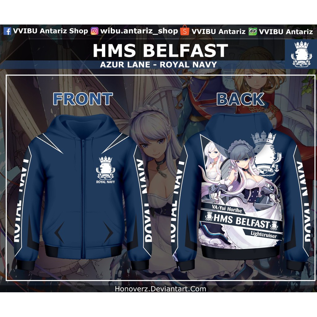 Jaket Hoodie Fullprint Anime Azur Lane HMS Belfast