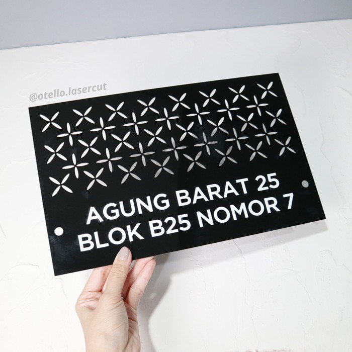 Custom Nomor Rumah Akrilik Laser Bolong + UV Print Papan Alamat Acrylic Otello NRBP 01 Nama Jalan Angka Nomer No Kost Rumah Komplek