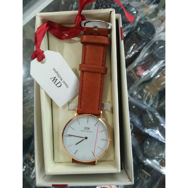 Jam Tangan Daniel Wellington Kulit Coklat Ring gold Original