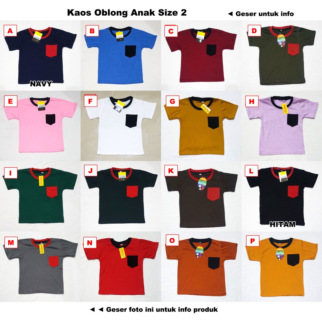 Kaos Oblong Anak (2) Bisa Pilih Motif, Baju Polos, Saku, Bahan Katun Adem Baju Anak Harian Murah