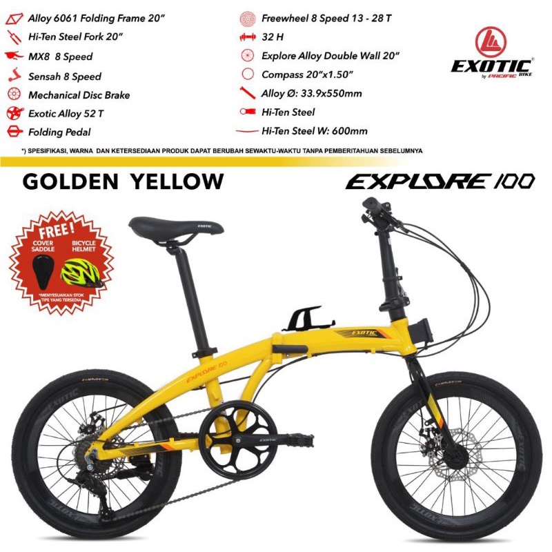 Sepeda Lipat 20 inch Exotic Explore 100 Alloy Double Disc 8 Speed