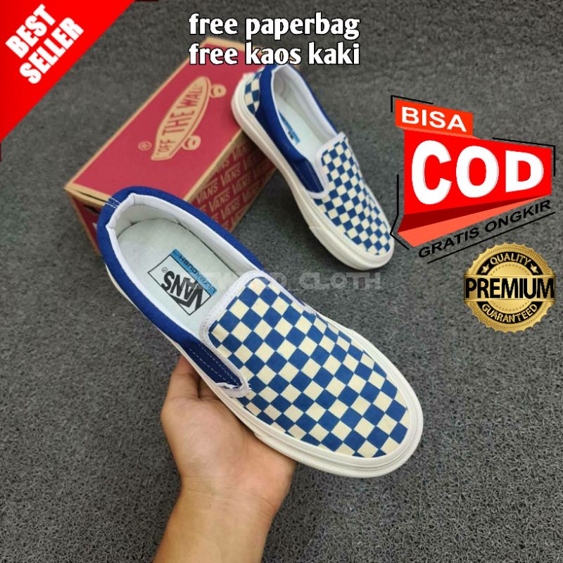 VANS SLIP ON CHECKERBOARD BLUE MIRAGE PREMIUM | VANS SLIP ON PREMIUM | VANS SLIP ON CHECKERBOARD