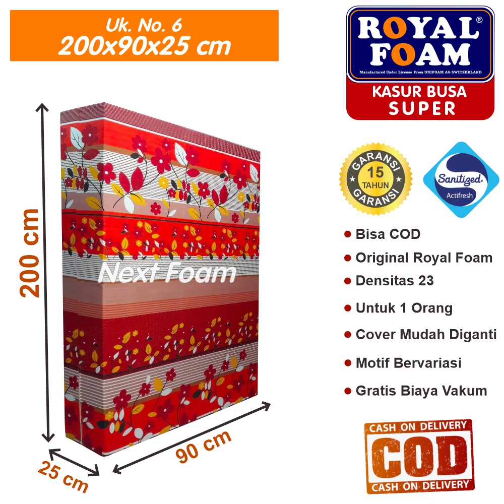 Kasur Busa Royal Foam Ukuran No 6 200x90x25 cm Tebal 25 cm D23 ORIGINAL Garansi 15 Tahun