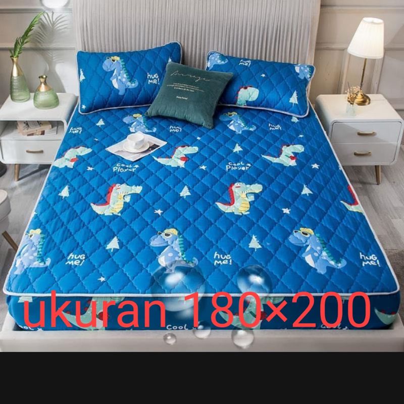 Sprei Waterproof / Sprei Protector bermotif / Sprei anti air ukuran 180x200CM dan 160x200CM-180 BIRU DINO
