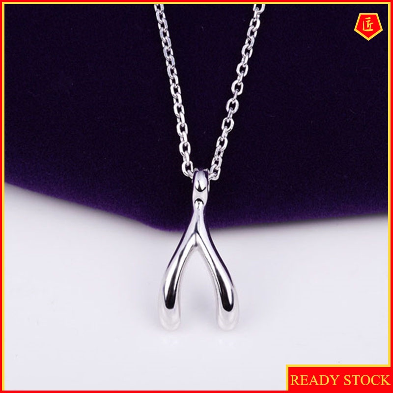 [Ready Stock]Wish Bone Pendant Silver Necklace Fashion Simple Temperament