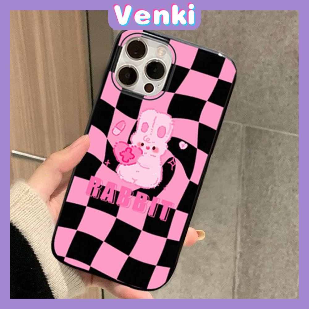 iPhone Case Silicone Soft Case Black Glossy Candy Case Shockproof Protection Camera Cartoon Cute Pink Rabbit Compatible For iPhone 11 Pro Max 13 Pro Max 12 Pro Max 7Plus xr XS Max