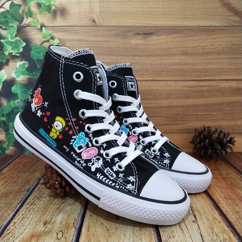 best seller!! sepatu BTS bt21 Converse anak laki laki perempuan warna hitam usia 1 sampai 10 tahun