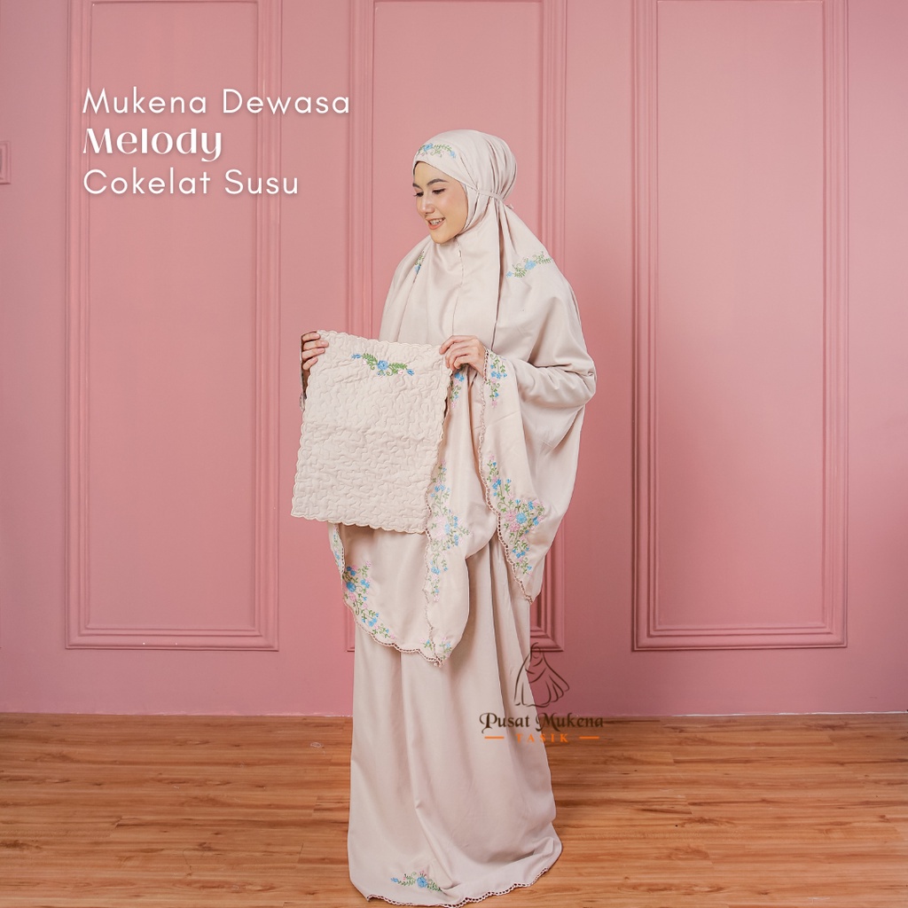 PUSAT GROSIR BELI MUKENA SATU SET (MUKENA + SAJADAH/SEJADAH) DEWASA 2IN1 JUMBO KATUN BORDIR MANUAL MELODY