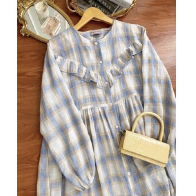 preloved ankle dress hayya plaid blie by haideeorlin