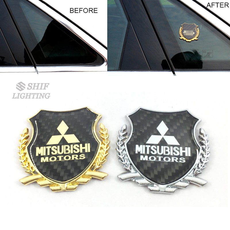 1pc Stiker Emblem Logo MITSUBISHI Bahan Metal Carbon Fiber Untuk Jendela Bagasi Mobil