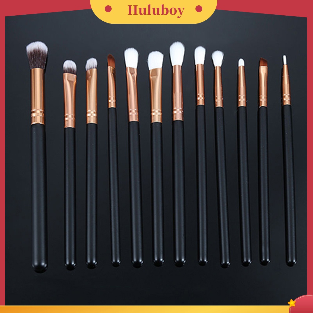 Huluboy Huluboy♡ 12pcs / Set Brush Kosmetik / Makeup Pro Untuk Foundation, Bedak, Eyeshadow, Eyeliner, Bibir