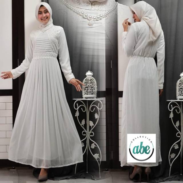 Baju Gamis Putih Lebaran/ Baju Muslim/ Sifon