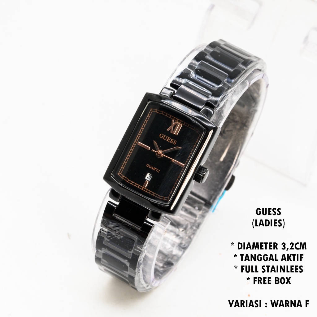 (FREE BOX) JAM TANGAN WANITA GUESS RANTAI BODY SEGI TANGGAL AKTIF
