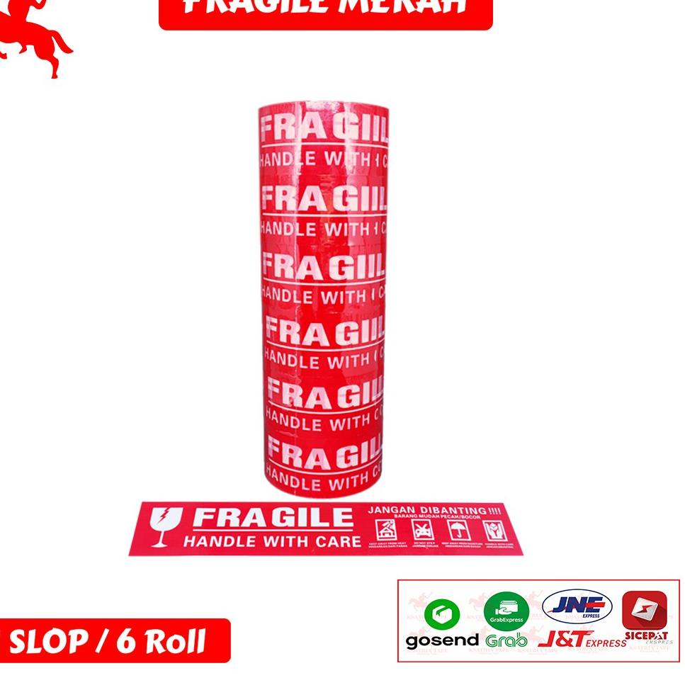 

[PoW㊓] Lakban OPP Tape / Lakban Fragile Merah KSATRIA Tape 60 Yard (1 Slop) |Harga Termurah