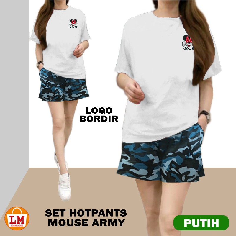 Setelan HOT PANTS MOUSE ARMY Kaos Celana Santai Hotpants LMS 24749