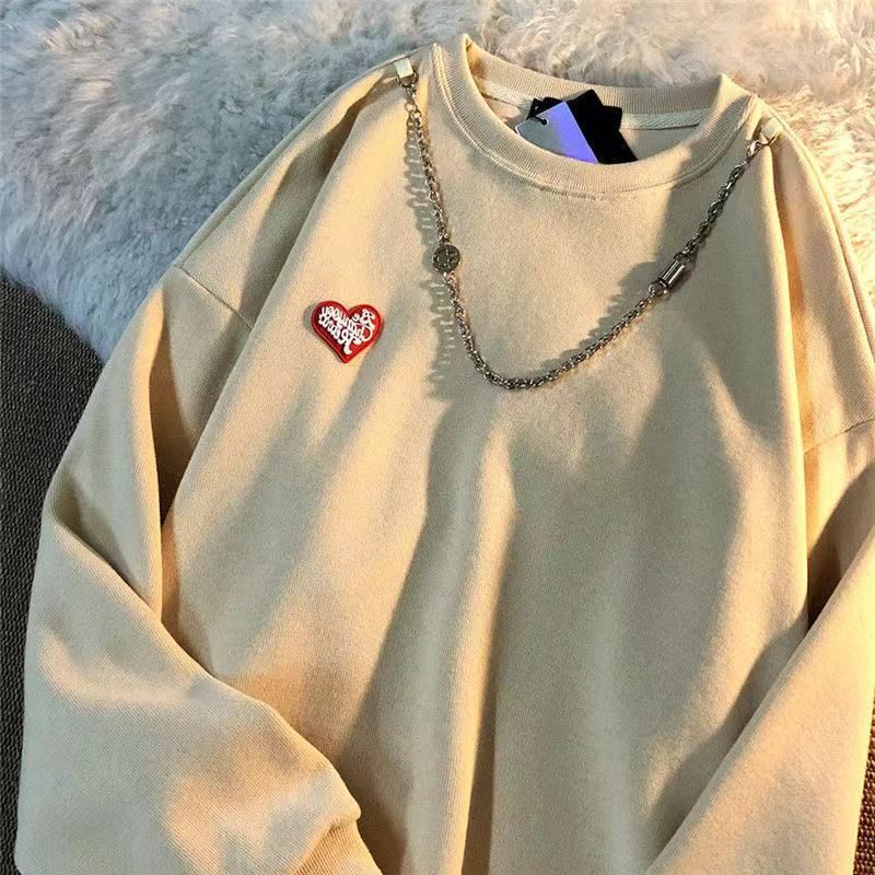 [littlecrab] Sweater Oversize Love Mini Kecil With Additional Chain Tambahan Jahitan Baju Bawah Sweater Couple Unisex Berkualitas Street Style Rantai Korean Style