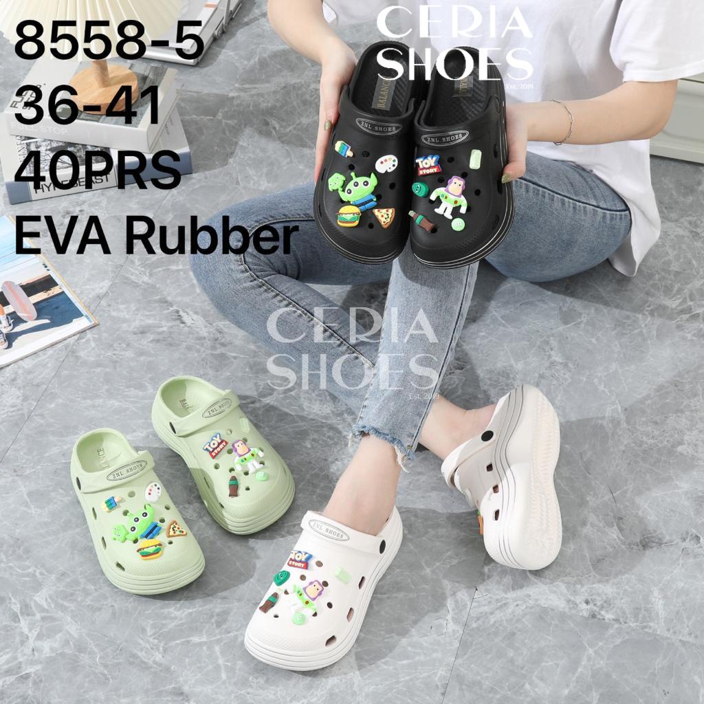 EVA Sandal Slop Wanita 5 Cm include Jibbitz Accesoris Toy StoryBahan Karet Spons EVA Import Korean Super Empuk Ringan Elastis Tebal 5 Cm Jibbitz Ballons Non-Slip Sole Summer Sandals