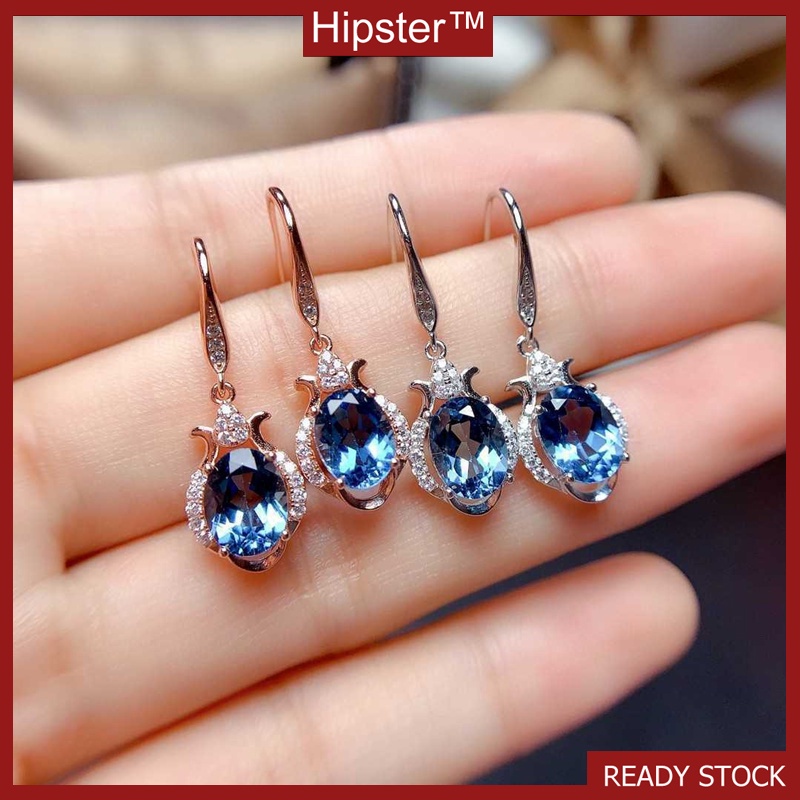New Natural Blue Moissanite Sterling Silver Needle Earrings