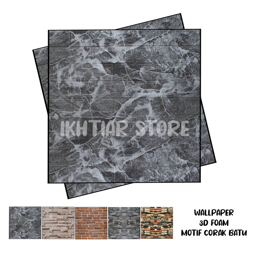 WALLPAPER 3D EMBOSSED STIKER DINDING MOTIF BATU ALAM CORAK CREAM / WALLFOAM TIMBUL 70x77cm-CRK MARMER
