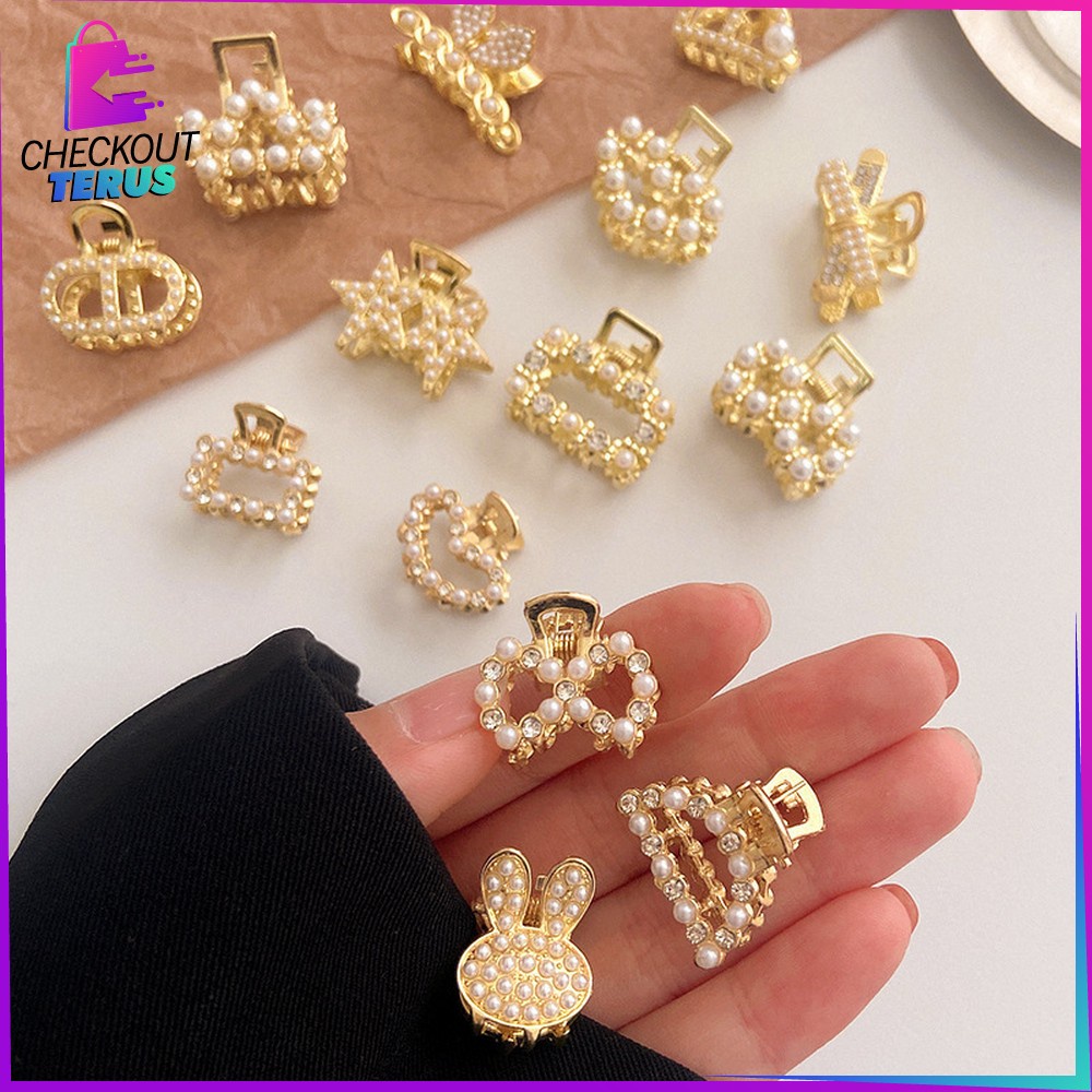 CT C565 Jepit Rambut Alloy Korea Mini Jedai 2.5cm Mutiara Elegan Jepitan Poni Elegan Hair Claw Clips