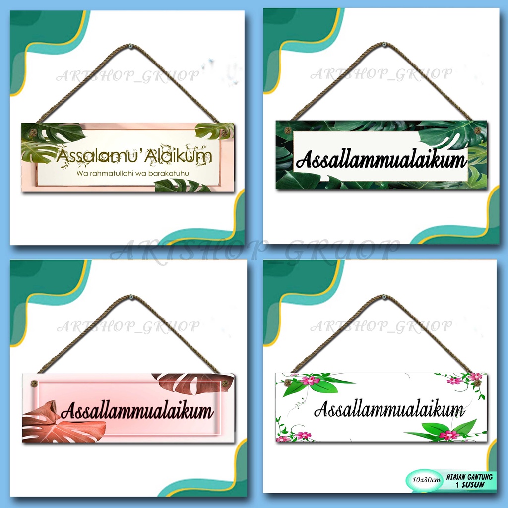 Hiasan dinding pintu pajangan pintu Assallamualaikum shabby walldecor poster kayu. pajangan rumah