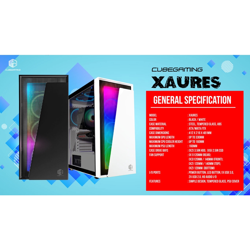 Cube Gaming Xaures Black With RGB Casing PC Gaming