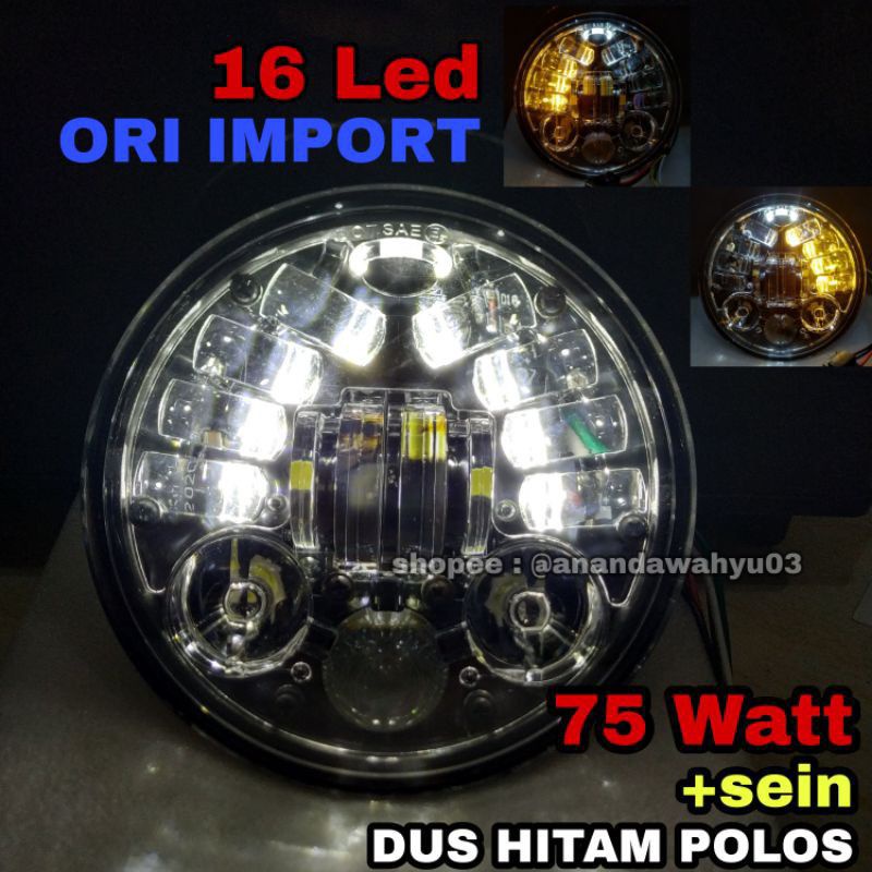 Daymaker 16 Led 5.75 dan 7inch Inch 75 Watt Dus Hitam Ori Import