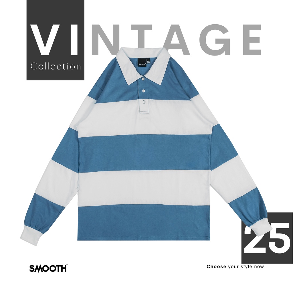 SMOOTH BASIC Vintage Rugby Polo Shirt - blue Niagara White