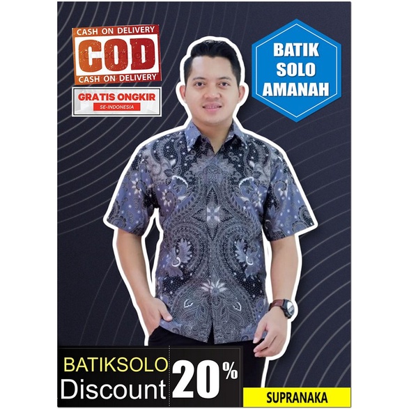 PROMO BAJU PREMIUM SUPRANAKA BATIK INDONESIA KEMEJA BATIK PRIA SOLO LENGAN PENDEK LAPIS FURING ATASA