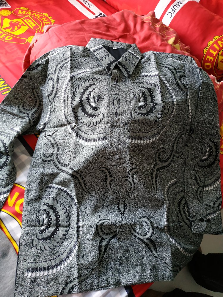 (1kg=4pcs) Kemeja Batik Lengan Panjang Batik Oriab Babon Angkrem Warna Dasar Abu