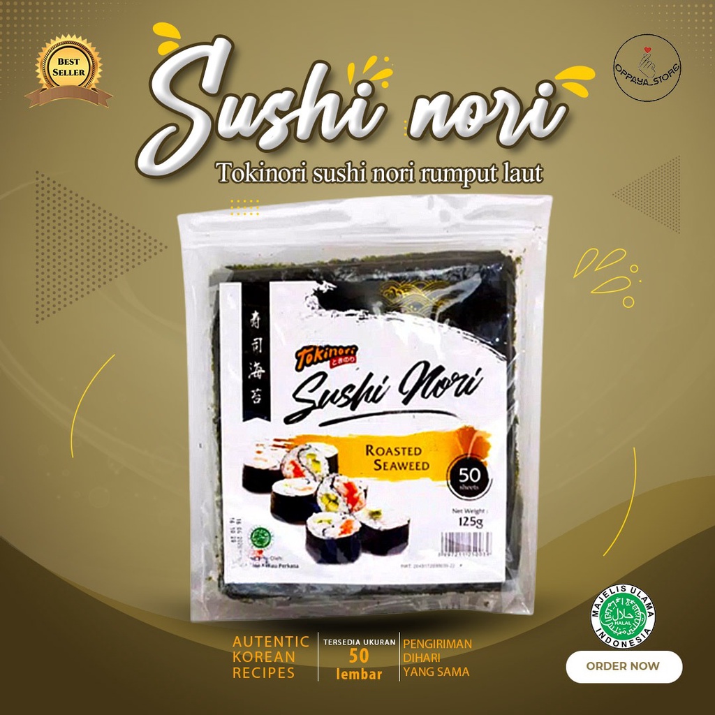 

Tokinori 50 Set Halal Sushi/Kimbab 50 Lembar Rumput Laut Sushi Kimbab
