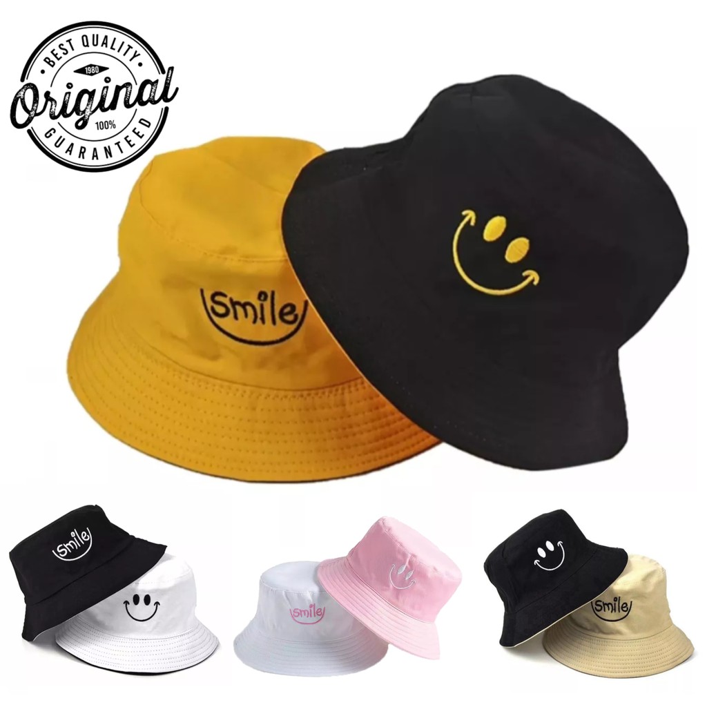 [✅COD] Bayar Di Tempat Topi bucket SMILE bolak balik terbaru ORIGINAL