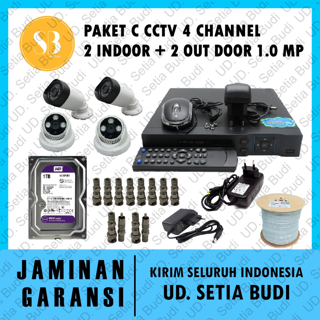 Paket C CCTV 4 Channel: 2 Indoor + 2 out door 1.0 MP