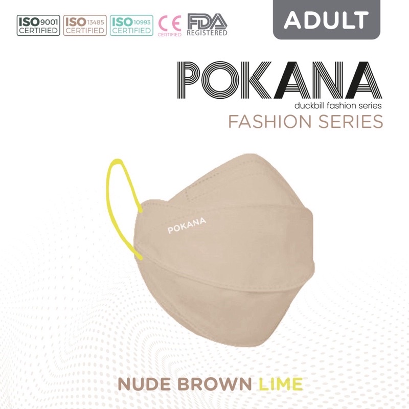 [ ECER / SATUAN - FASHION SERIES ] Pokana Duckbill Earloop Medical Mask 4PLY Masker Dewasa Eceran-NudeBrown-Tali Lime