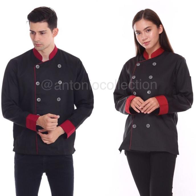 Baju Koki Chef List Hitam Putih