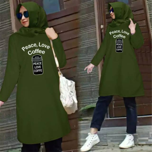 FASHION MUSLIM TUNIK PEACE LOVE LD 110 CM / ATASAN MUSLIM WANITA RR