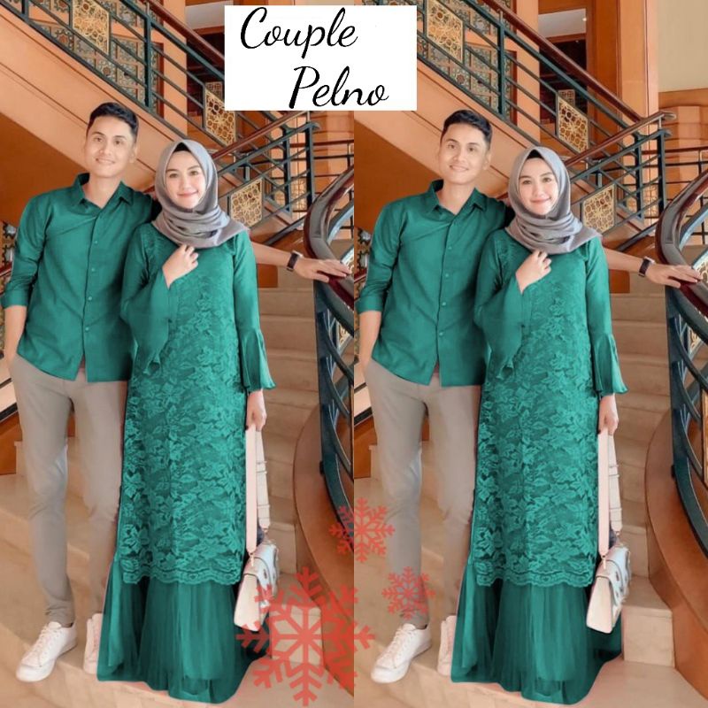 Baju Gamis Dress Brukat Brokat Pesta Kondangan Muslim PELNO Couple S M L XL XXL JUMBO Warna HIJAU IJ