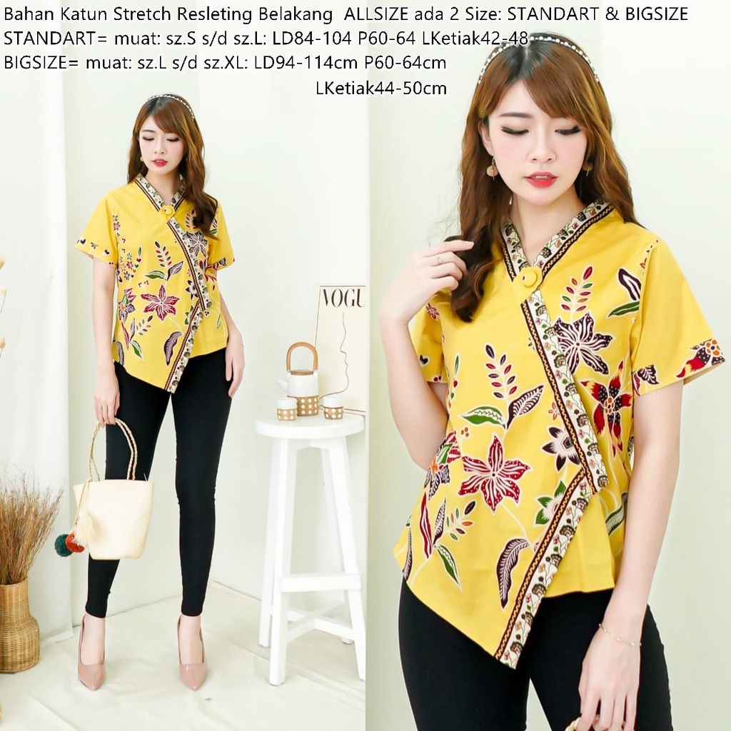 Atasan Batik Blouse Wanita Bunga Baju Batik Blus Cewek Flower Kantoran Terbaru JP020-1