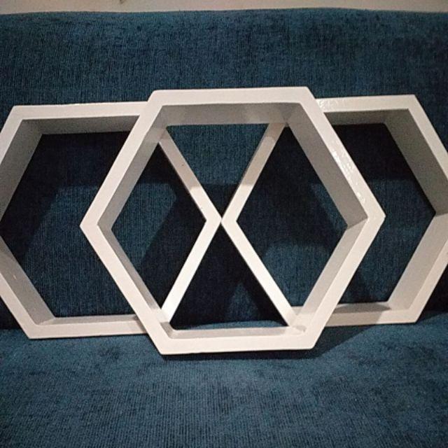 Murah Rak Sudut Hiasan Dinding Kayu Hexagonal Heksagonal Dekorasi Rumah Cafe Poster Kayu Shabbychic