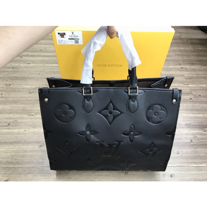 lv louis vuitton on the go ( otg ) monogram embossed full black large bag premium