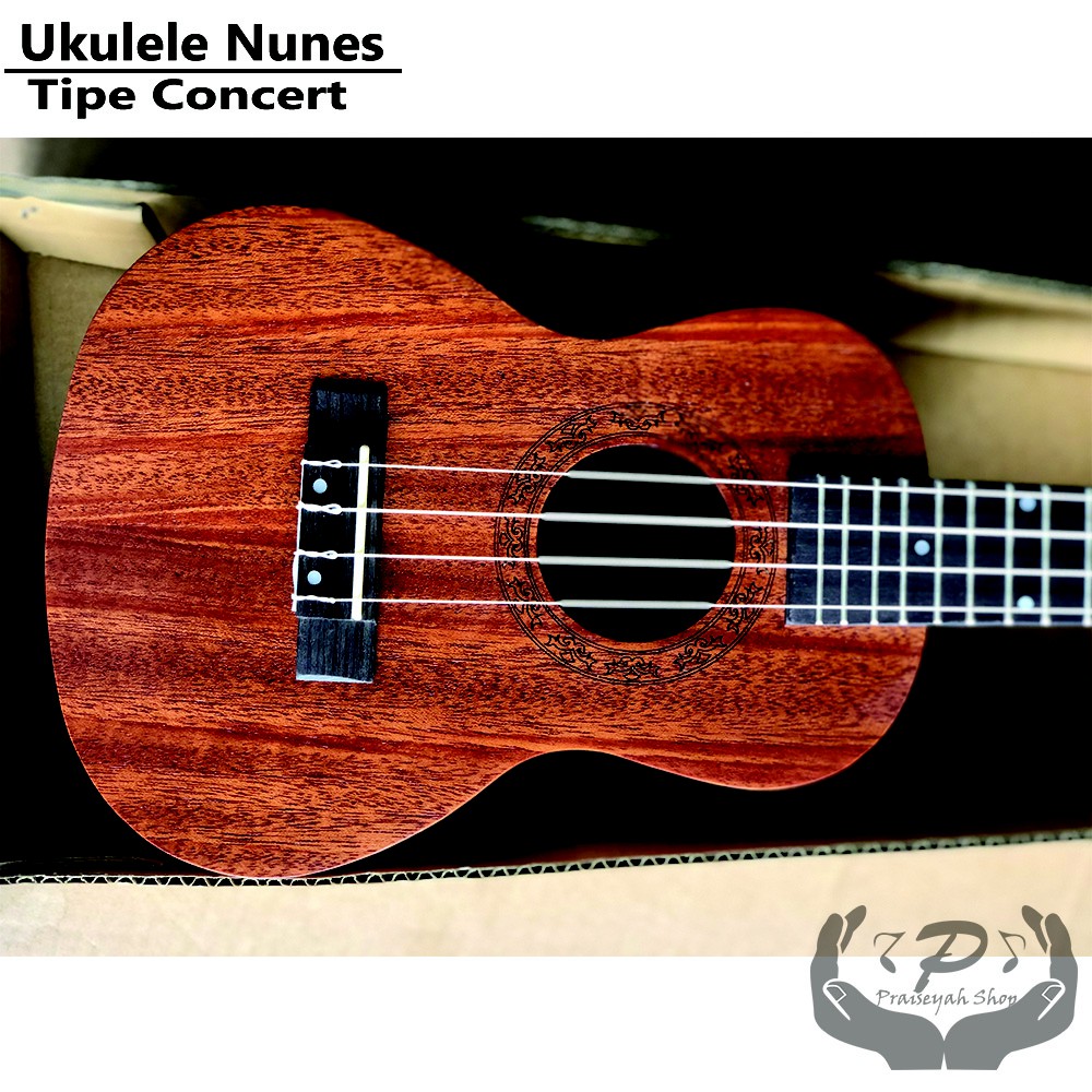 Nunes Ukulele Concert Kayu Natural Wood Gitar Kecil Kentrung Mini