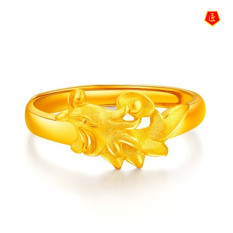 [Ready Stock]3D Gold Couple Couple Rings Dragon and Phoenix Ring