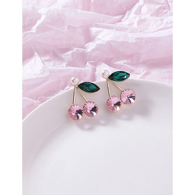 LRC Anting Tusuk Fashion Cherry 925 Silver Needle Crystal Gemstone Fruit Stud Earrings F6563X