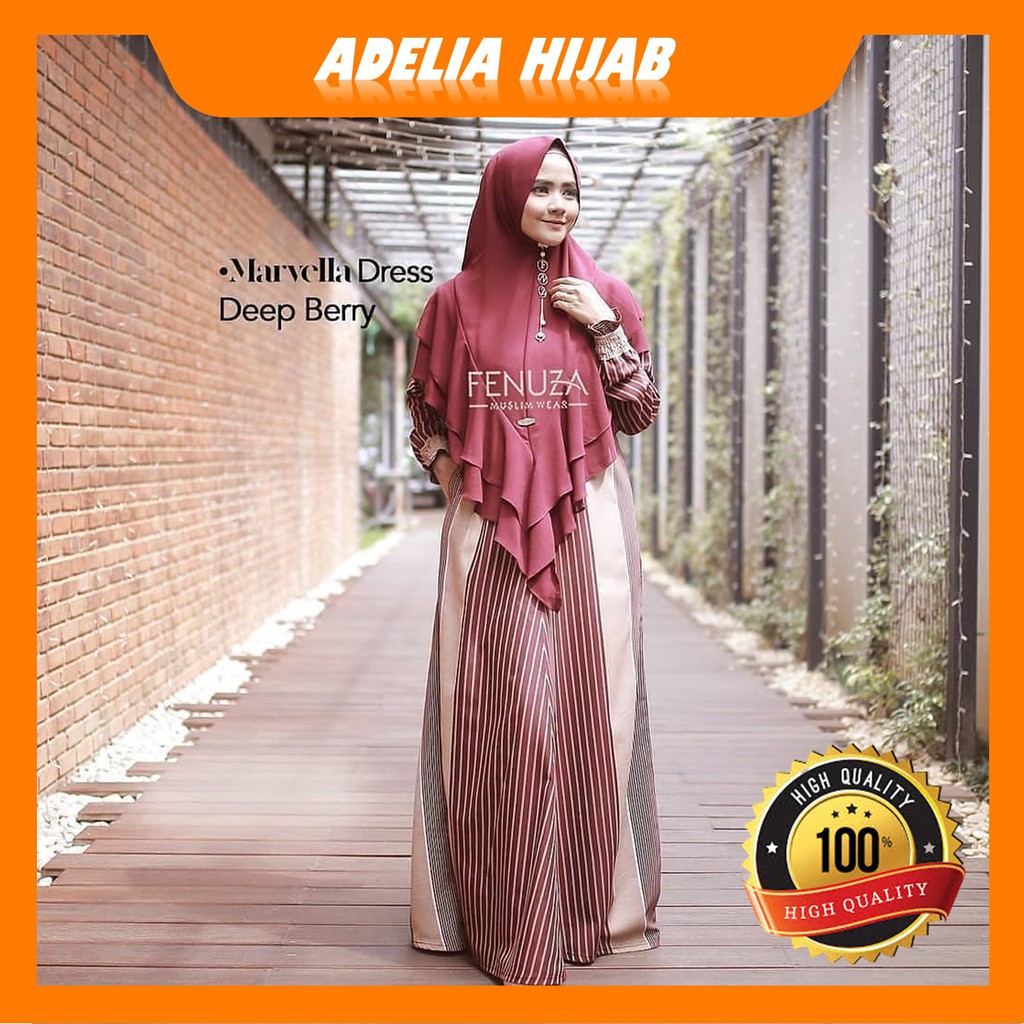 Gamis Sarimbit Marvella Fenuza Muslim Wear warna Maroon LD 104 Busui Freindly